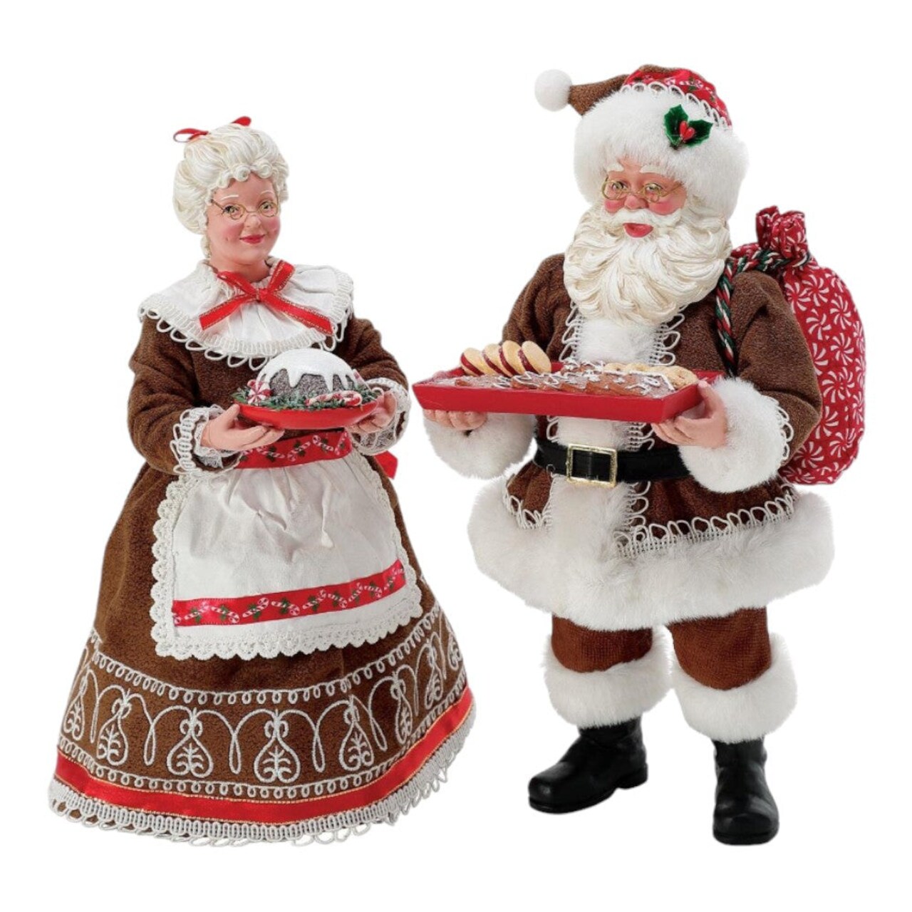 10.5" Mr. & Mrs. Claus Gingerbread Holiday – Festive Christmas Figurine Set